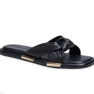 Coach Black Knotted Slide Sandal with Gold Accent